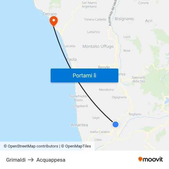 Grimaldi to Acquappesa map