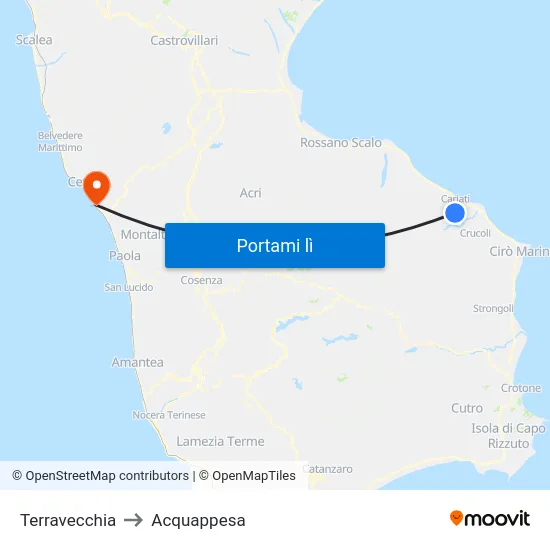 Terravecchia to Acquappesa map