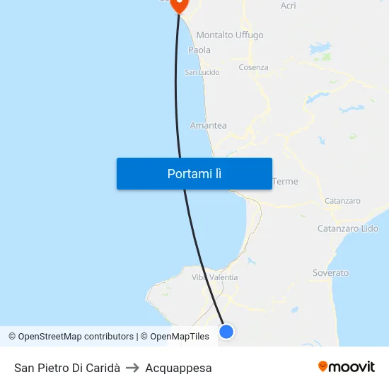 San Pietro Di Caridà to Acquappesa map