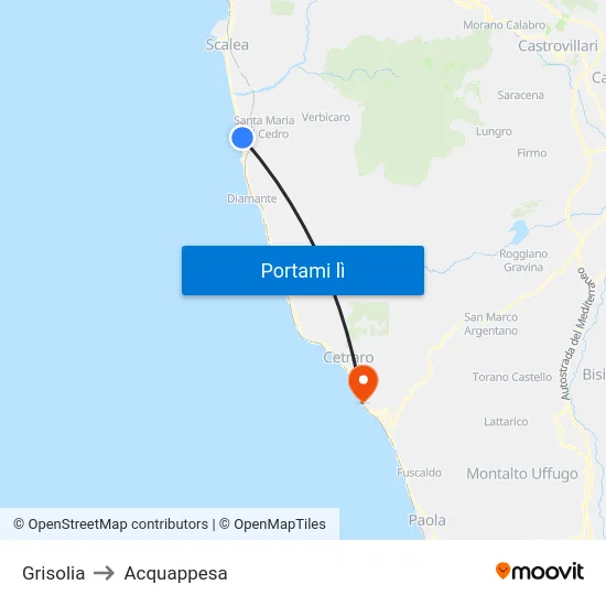 Grisolia to Acquappesa map