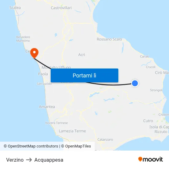 Verzino to Acquappesa map
