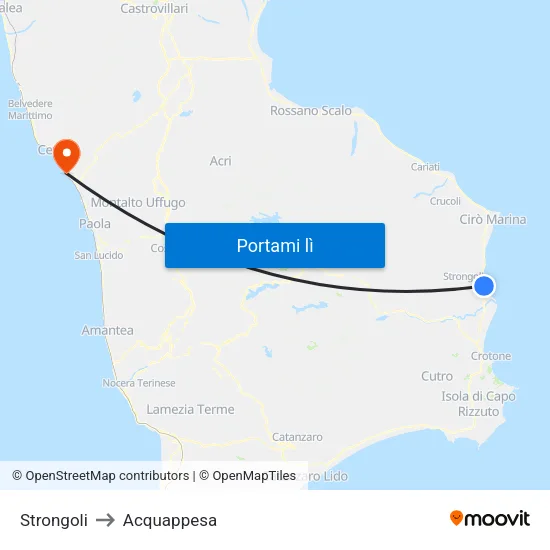Strongoli to Acquappesa map