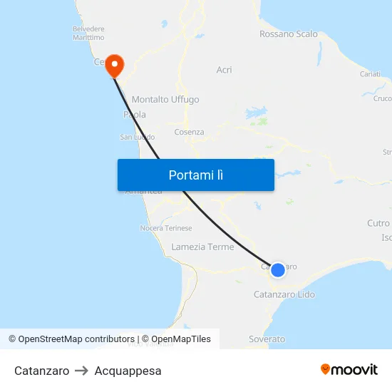 Catanzaro to Acquappesa map