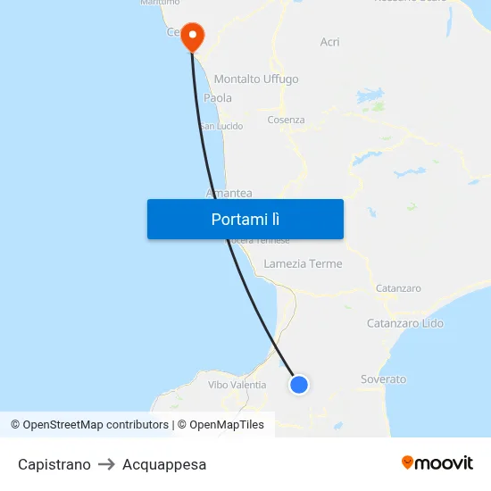 Capistrano to Acquappesa map