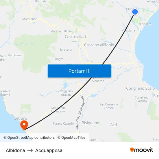 Albidona to Acquappesa map