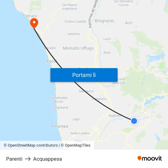 Parenti to Acquappesa map