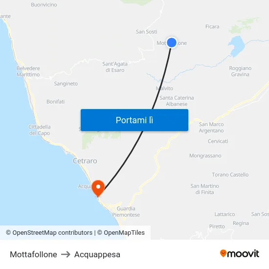 Mottafollone to Acquappesa map