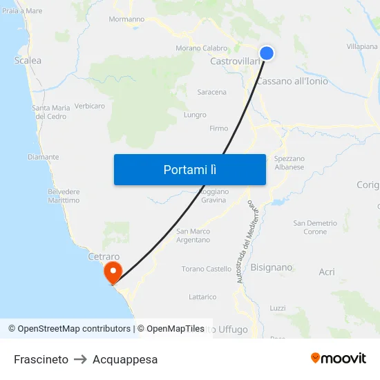 Frascineto to Acquappesa map