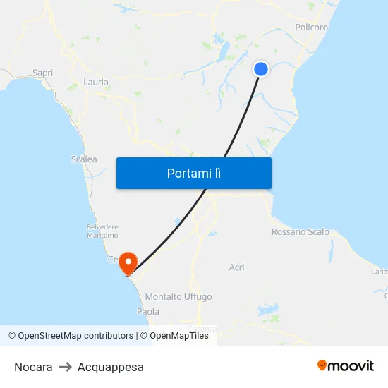 Nocara to Acquappesa map