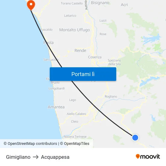 Gimigliano to Acquappesa map