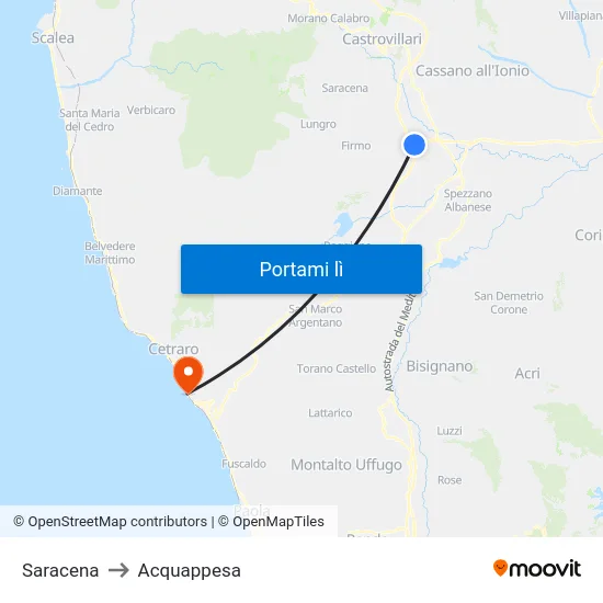 Saracena to Acquappesa map