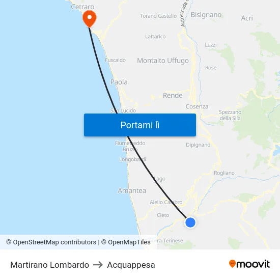 Martirano Lombardo to Acquappesa map
