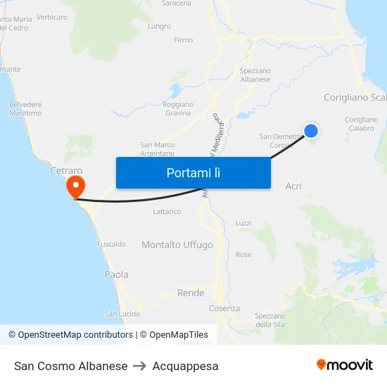 San Cosmo Albanese to Acquappesa map