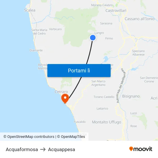 Acquaformosa to Acquappesa map