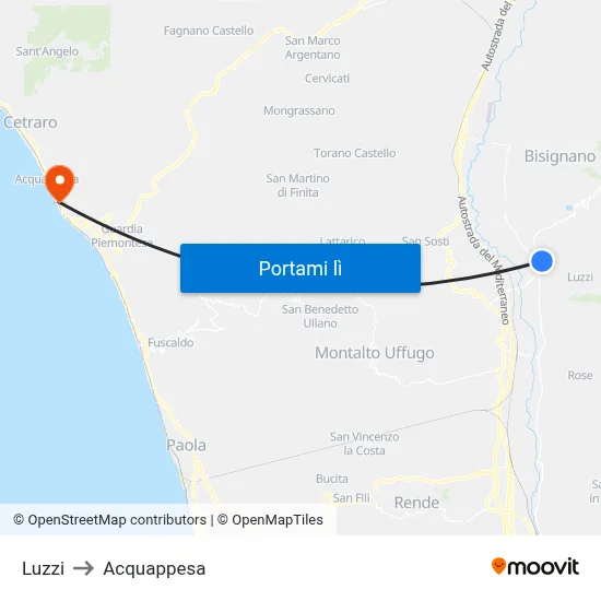 Luzzi to Acquappesa map