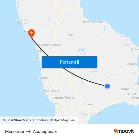 Mesoraca to Acquappesa map