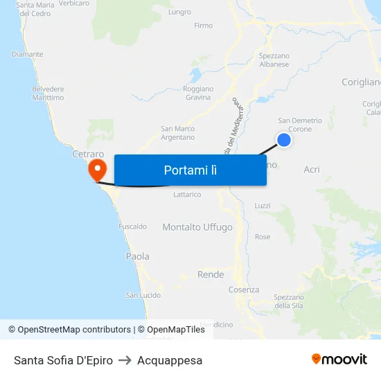 Santa Sofia D'Epiro to Acquappesa map