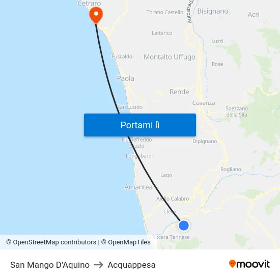 San Mango D'Aquino to Acquappesa map