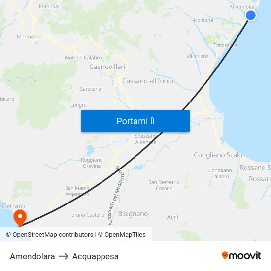 Amendolara to Acquappesa map