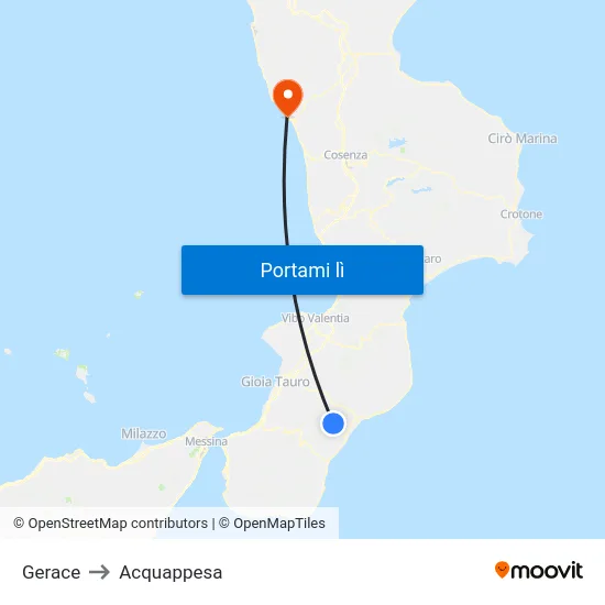 Gerace to Acquappesa map