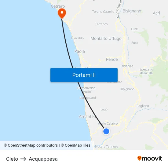 Cleto to Acquappesa map
