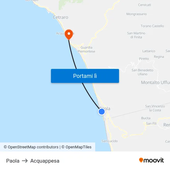 Paola to Acquappesa map