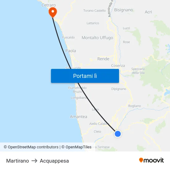 Martirano to Acquappesa map