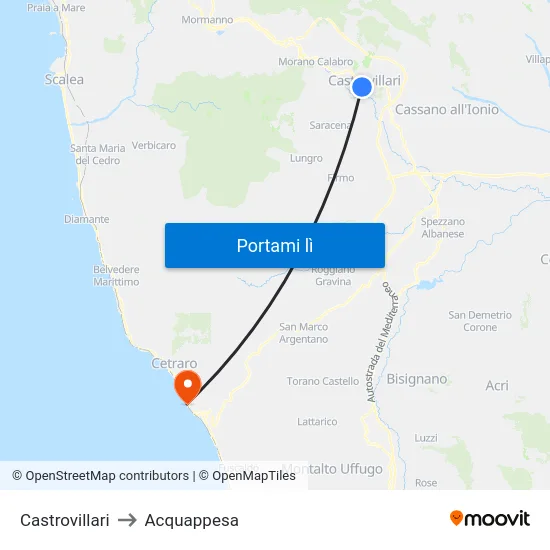 Castrovillari to Acquappesa map