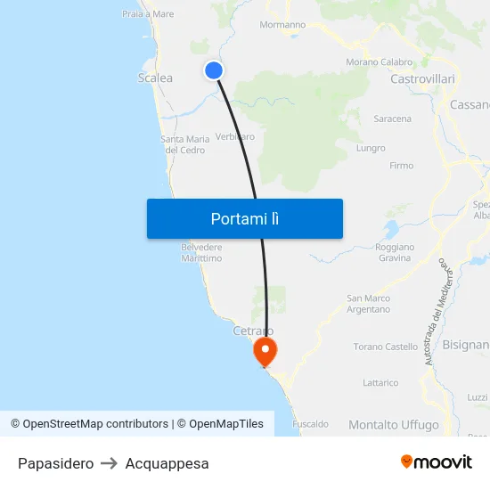 Papasidero to Acquappesa map