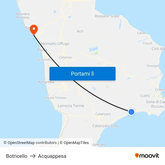 Botricello to Acquappesa map