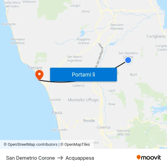 San Demetrio Corone to Acquappesa map