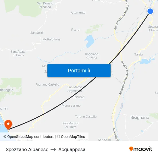 Spezzano Albanese to Acquappesa map