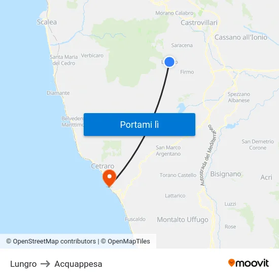 Lungro to Acquappesa map