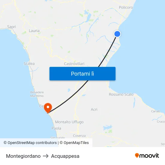 Montegiordano to Acquappesa map