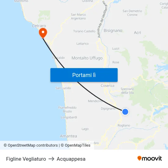 Figline Vegliaturo to Acquappesa map