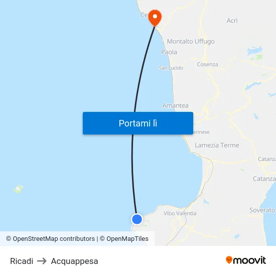 Ricadi to Acquappesa map