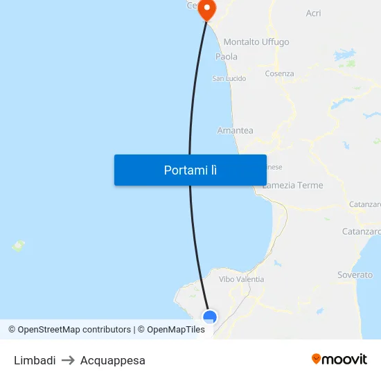 Limbadi to Acquappesa map