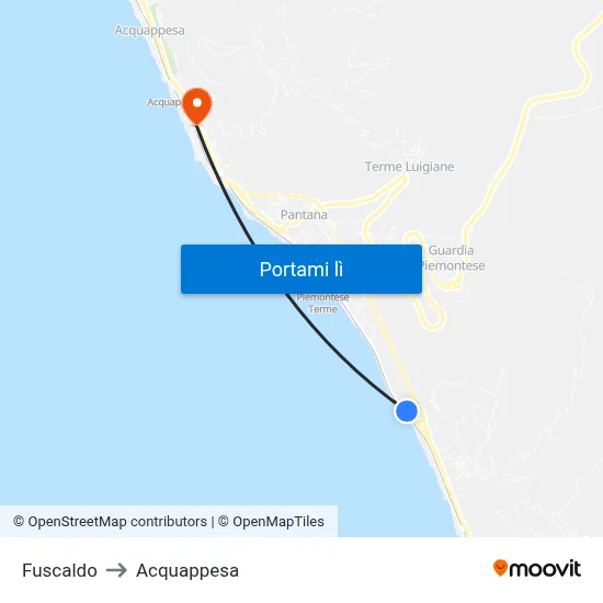Fuscaldo to Acquappesa map