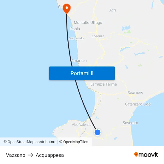 Vazzano to Acquappesa map