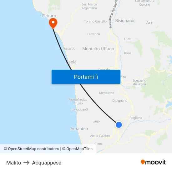 Malito to Acquappesa map