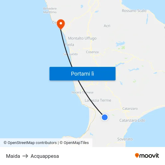 Maida to Acquappesa map