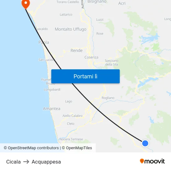 Cicala to Acquappesa map