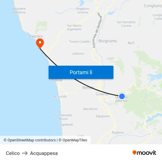 Celico to Acquappesa map
