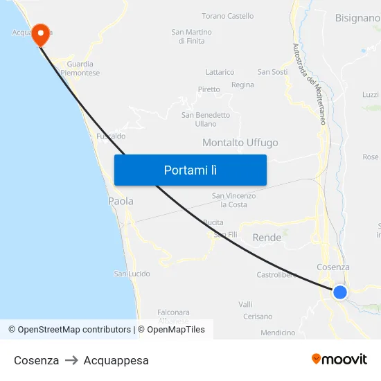 Cosenza to Acquappesa map