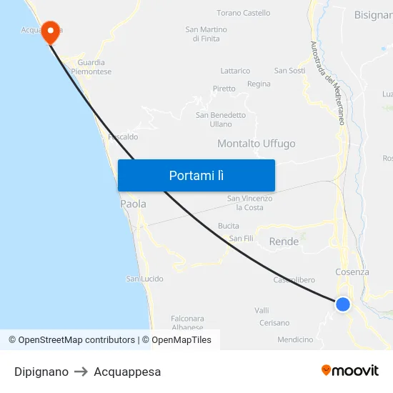 Dipignano to Acquappesa map