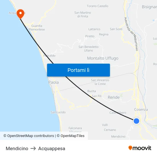 Mendicino to Acquappesa map
