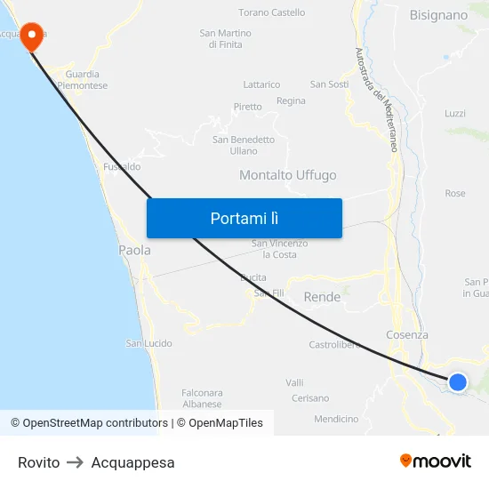 Rovito to Acquappesa map
