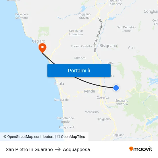 San Pietro In Guarano to Acquappesa map