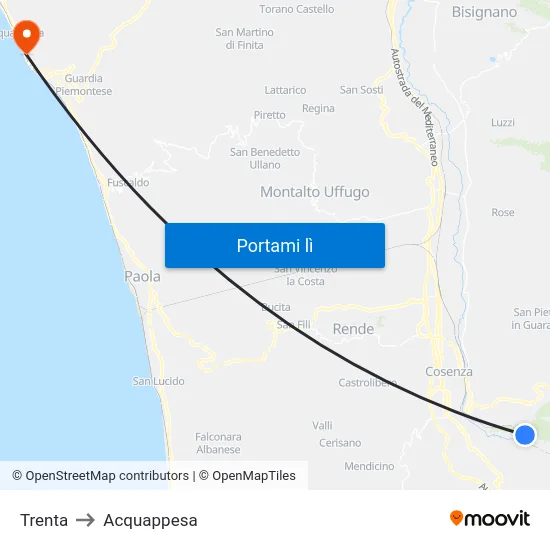 Trenta to Acquappesa map
