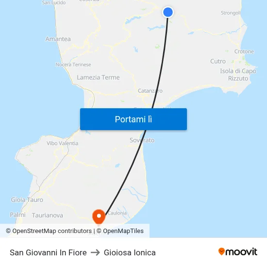 San Giovanni In Fiore to Gioiosa Ionica map